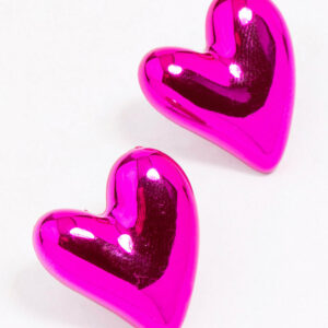 Pink Puffy Heart Stud Earrings