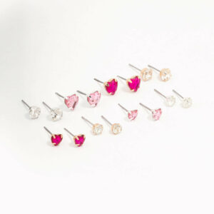 Heart & Crystal Solitaire Earring 8-Pack