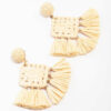 Cream Woven Square Tassel Earrings