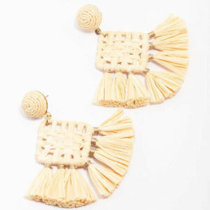 Cream Woven Square Tassel Earrings