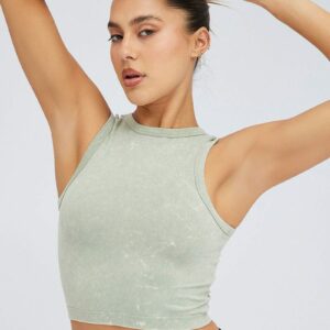 Green Tank Top Crew Neck Washed Seamless