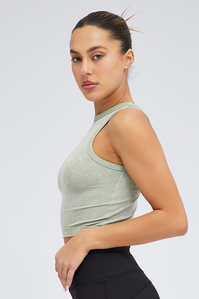 Green Tank Top Crew Neck Washed Seamless - Image 4
