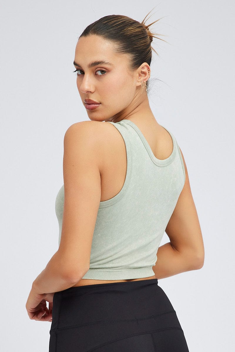 Green Tank Top Crew Neck Washed Seamless - Image 5